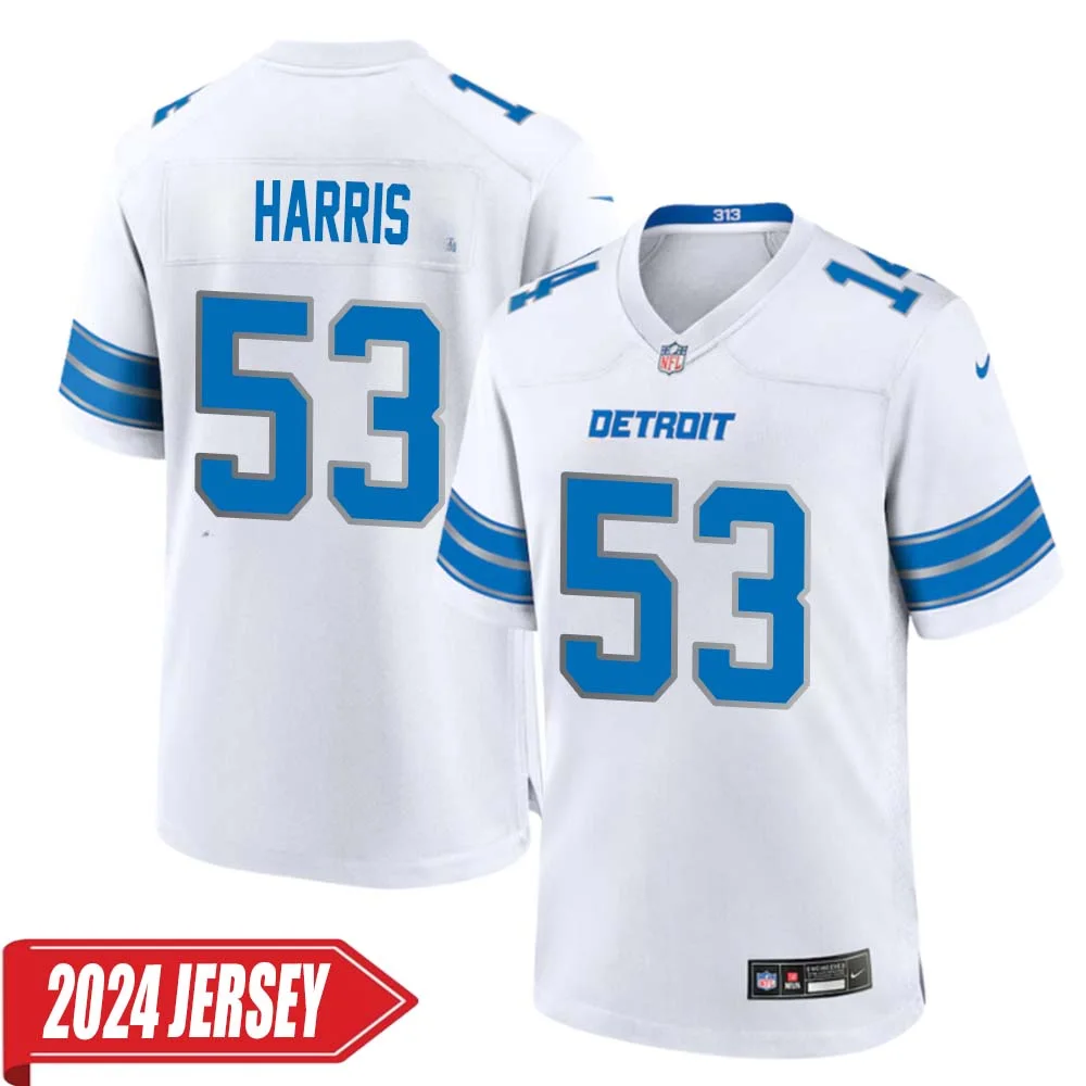 Charles Harris No 53 Men s Detroit Lions Away Game 2024 Jersey White