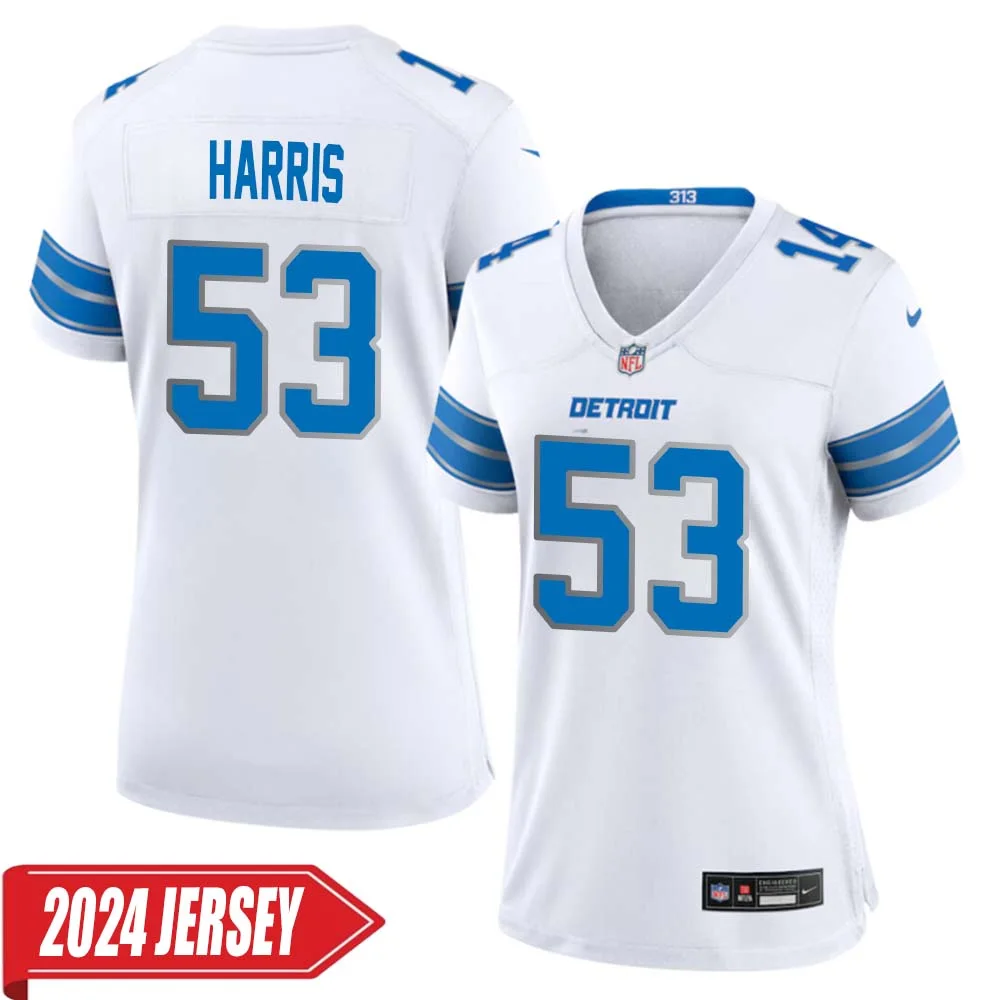 Charles Harris No 53 Woman s Detroit Lions Away Game 2024 Jersey White