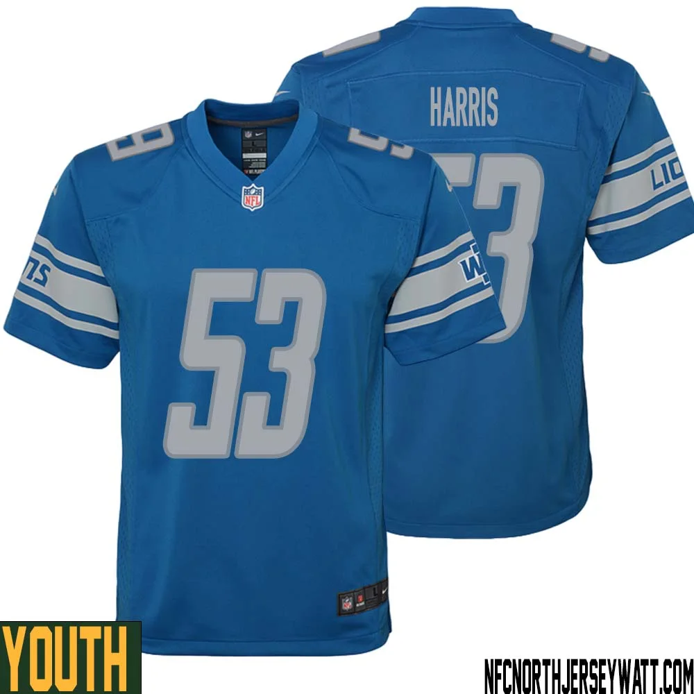 Charles Harris No 53 Youth Blue Detroit Lions Player Home Game Jersey 1