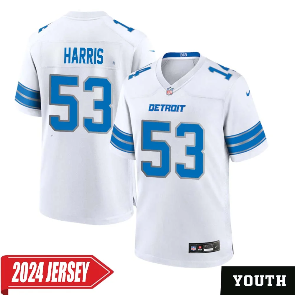 Charles Harris No 53 Youth s Detroit Lions Away Game 2024 Jersey White