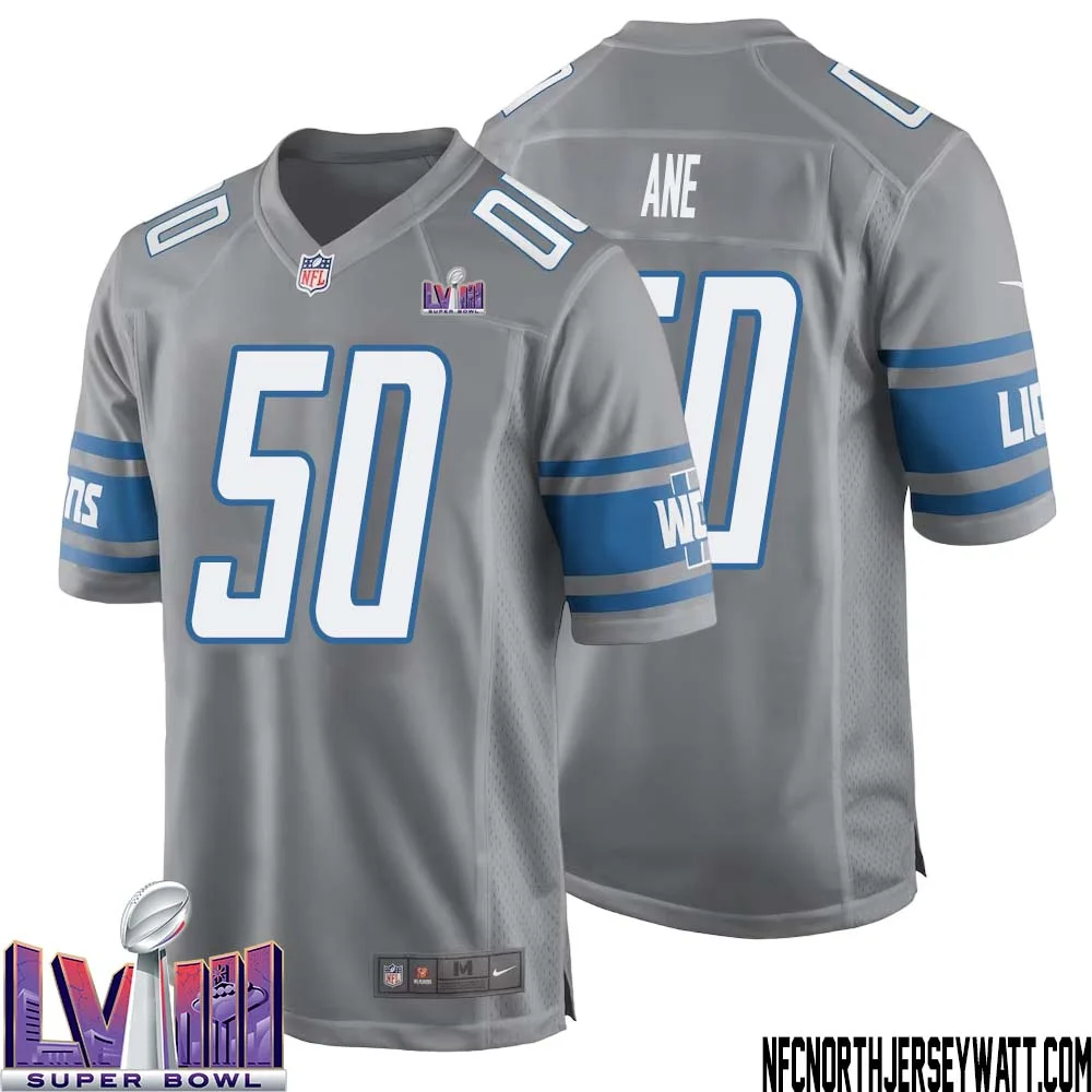 Charlie Ane No 50 Men Grey Detroit Lions Player Super Bowl LVIII Alternate Game Jersey