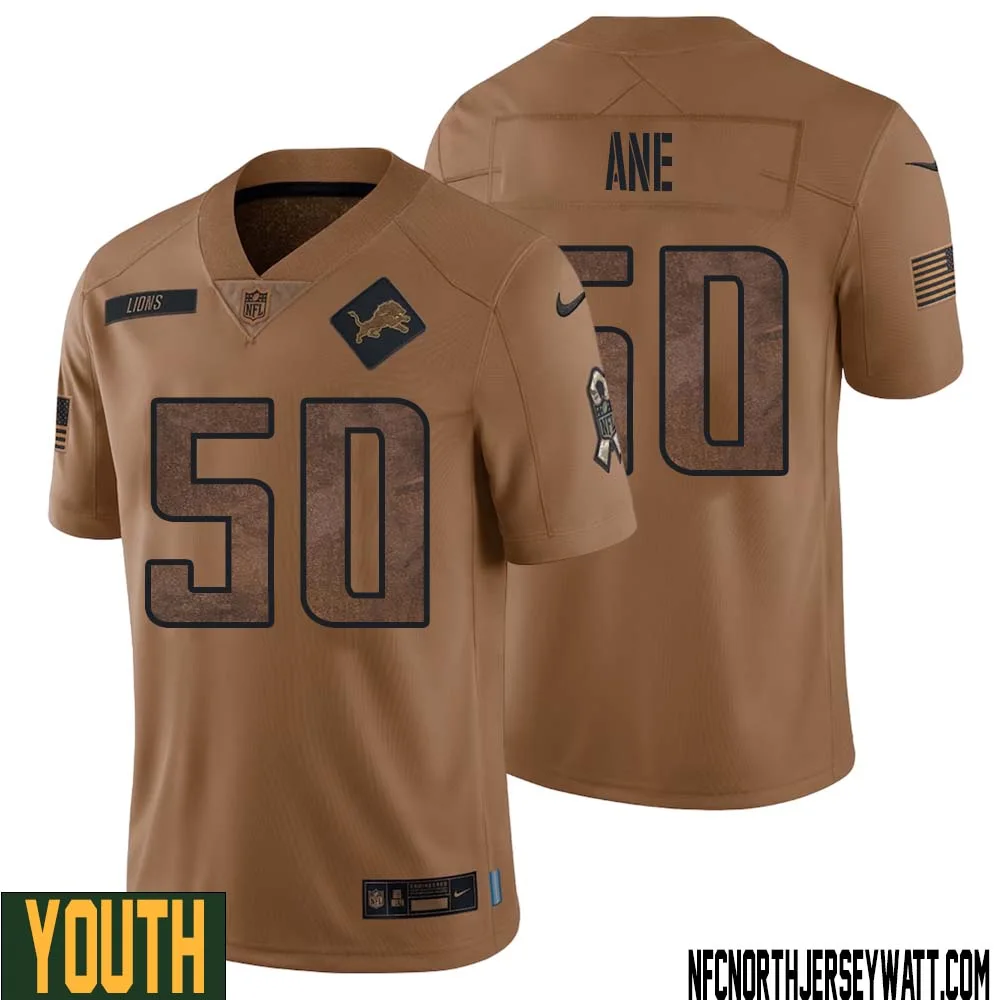 Charlie Ane No 50 Youth Brown Detroit Lions 2023 Salute To Service Retired Player Limited Jersey 1