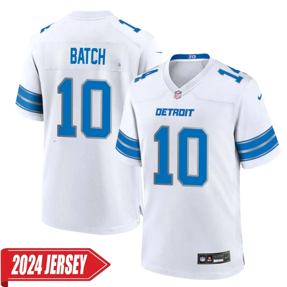 Charlie Batch No 10 Men s Detroit Lions Away Game 2024 Jersey White