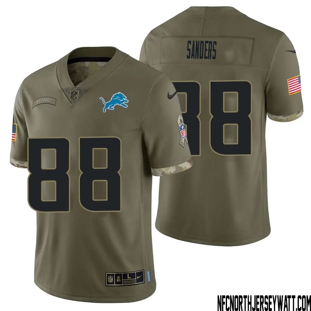Charlie Sanders No 88 Men Olive Detroit Lions 2022 Salute To Service Retired Player Limited Jersey 1