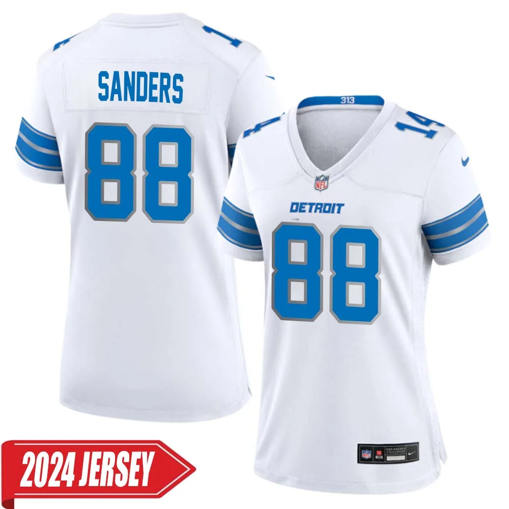 Charlie Sanders No 88 Woman s Detroit Lions Away Game 2024 Jersey White