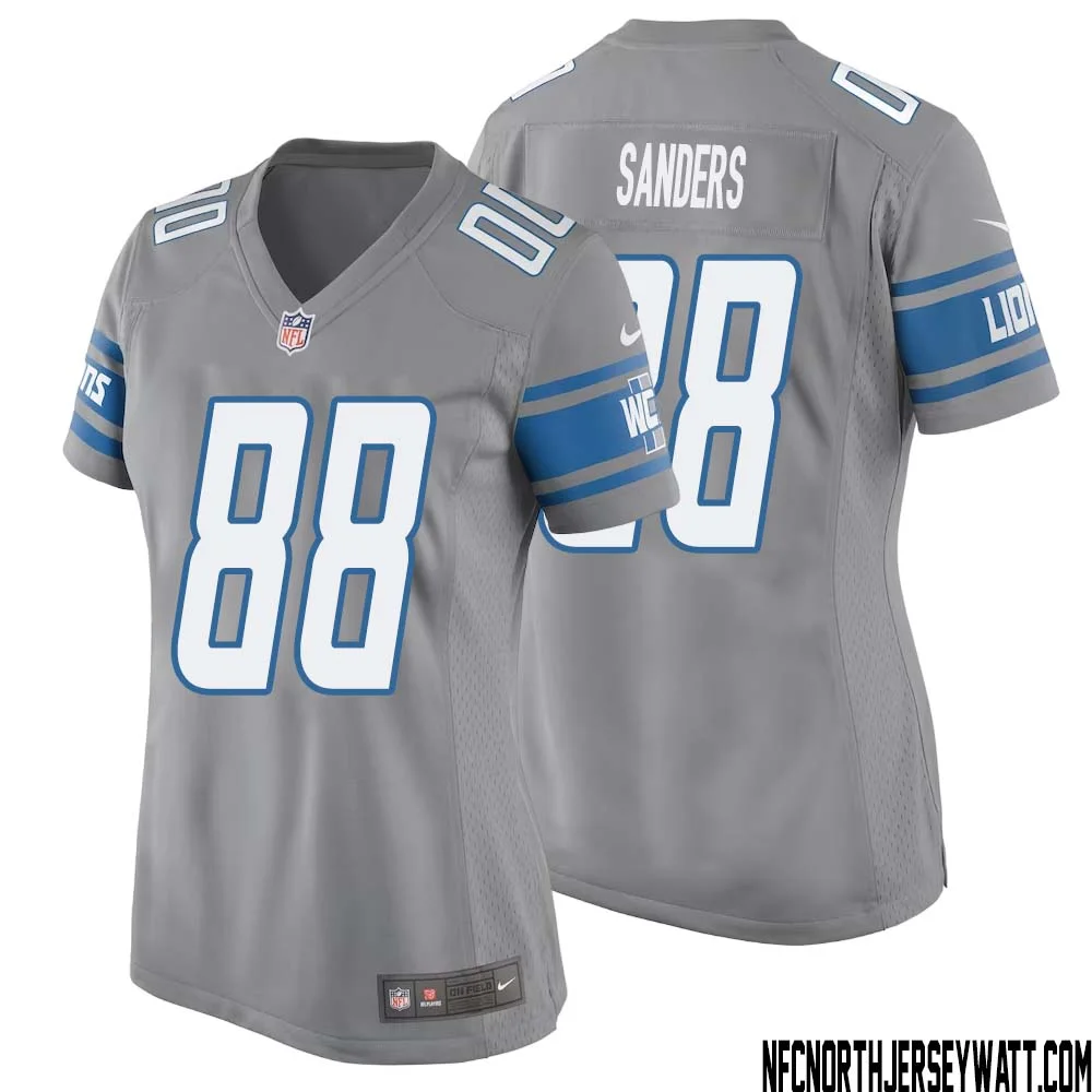 Charlie Sanders No 88 Women Gray Detroit Lions Player Alternate Game Jersey 1