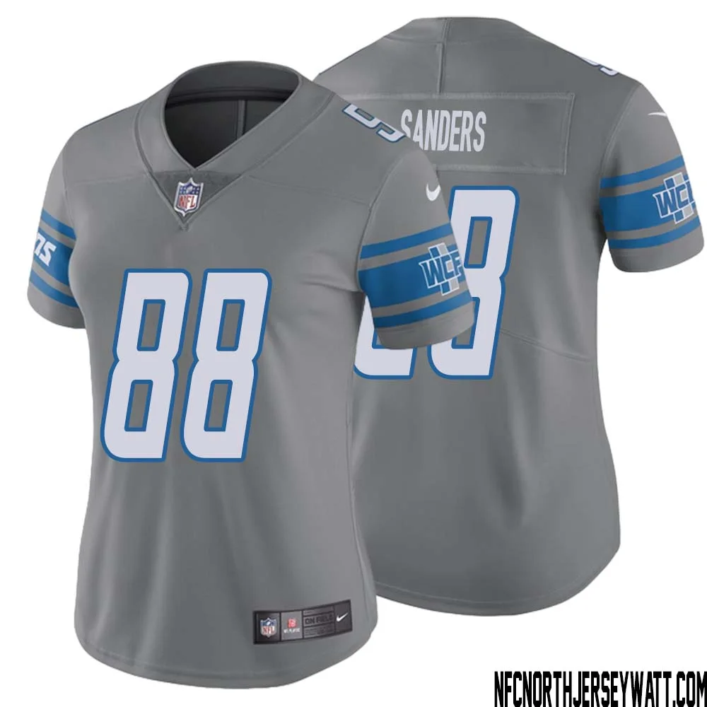 Charlie Sanders No 88 Women Steel Detroit Lions Vapor Untouchable Color Rush Limited Player Jersey