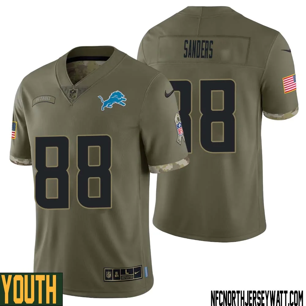Charlie Sanders No 88 Youth Olive Detroit Lions 2022 Salute To Service Retired Player Limited Jersey