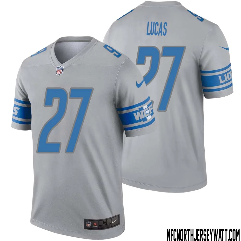 Chase Lucas No 27 Men Gray Detroit Lions Inverted Legend Jersey