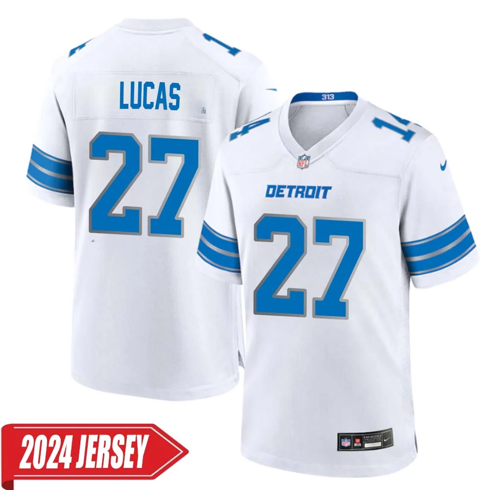 Chase Lucas No 27 Men s Detroit Lions Away Game 2024 Jersey White