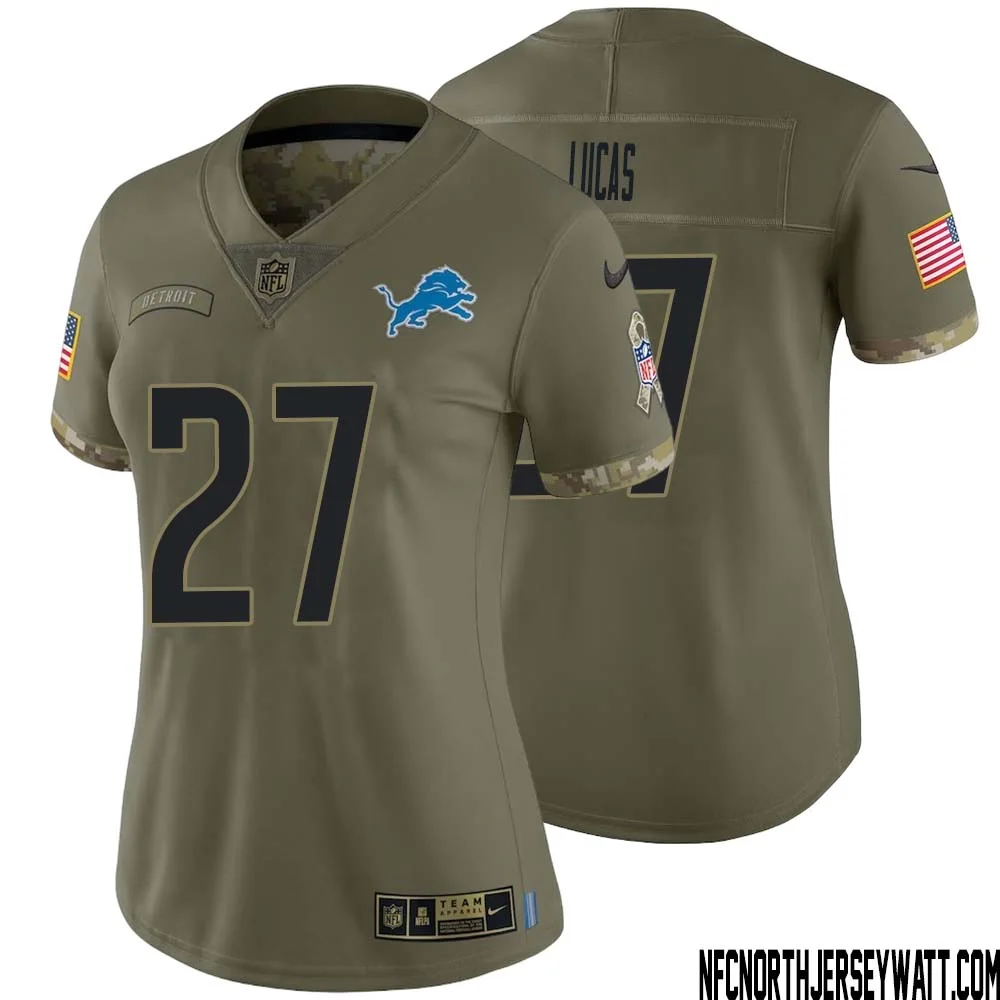 Chase Lucas No 27 Women Olive Detroit Lions 2022 Salute To Service Retired Player Limited Jersey 1