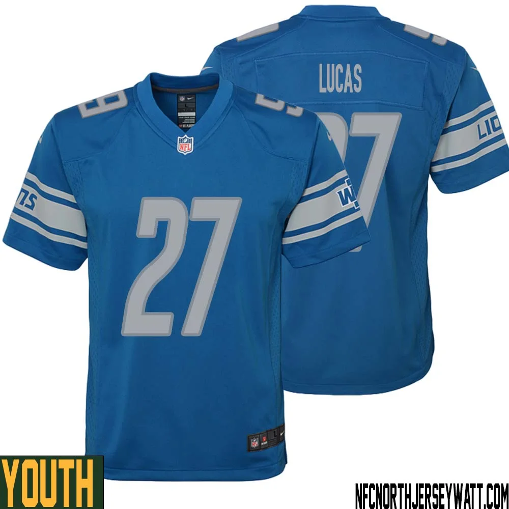 Chase Lucas No 27 Youth Blue Detroit Lions Player Home Game Jersey 1