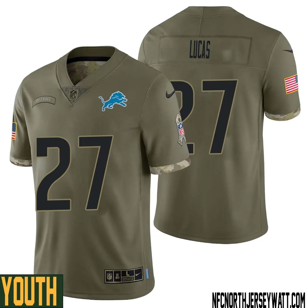 Chase Lucas No 27 Youth Olive Detroit Lions 2022 Salute To Service Retired Player Limited Jersey 1
