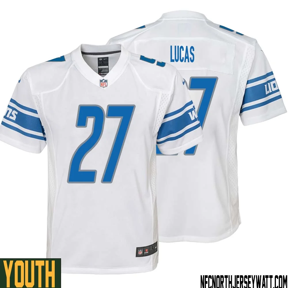 Chase Lucas No 27 Youth White Detroit Lions Player Away Game Jersey