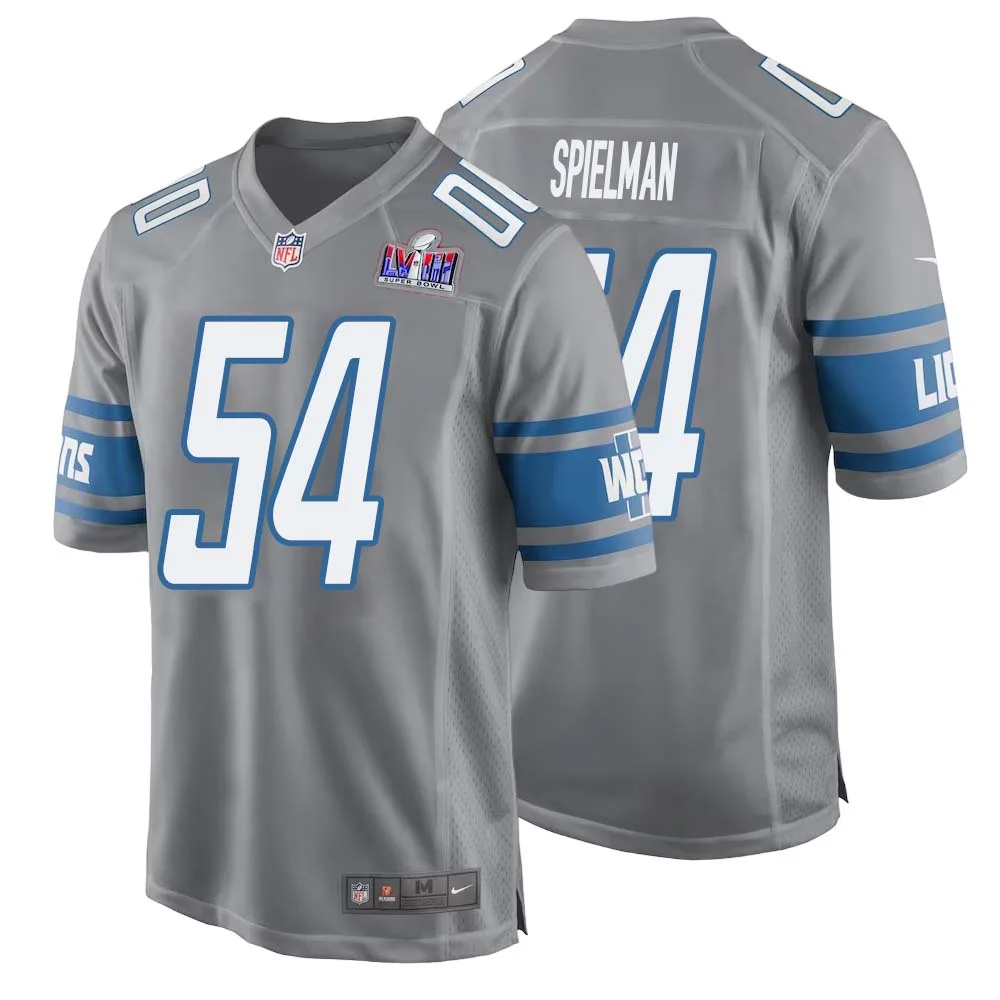 Chris Spielman No 54 Mens Custom Gray Detroit Lions Alternate Super Bowl LVIII Game Jersey