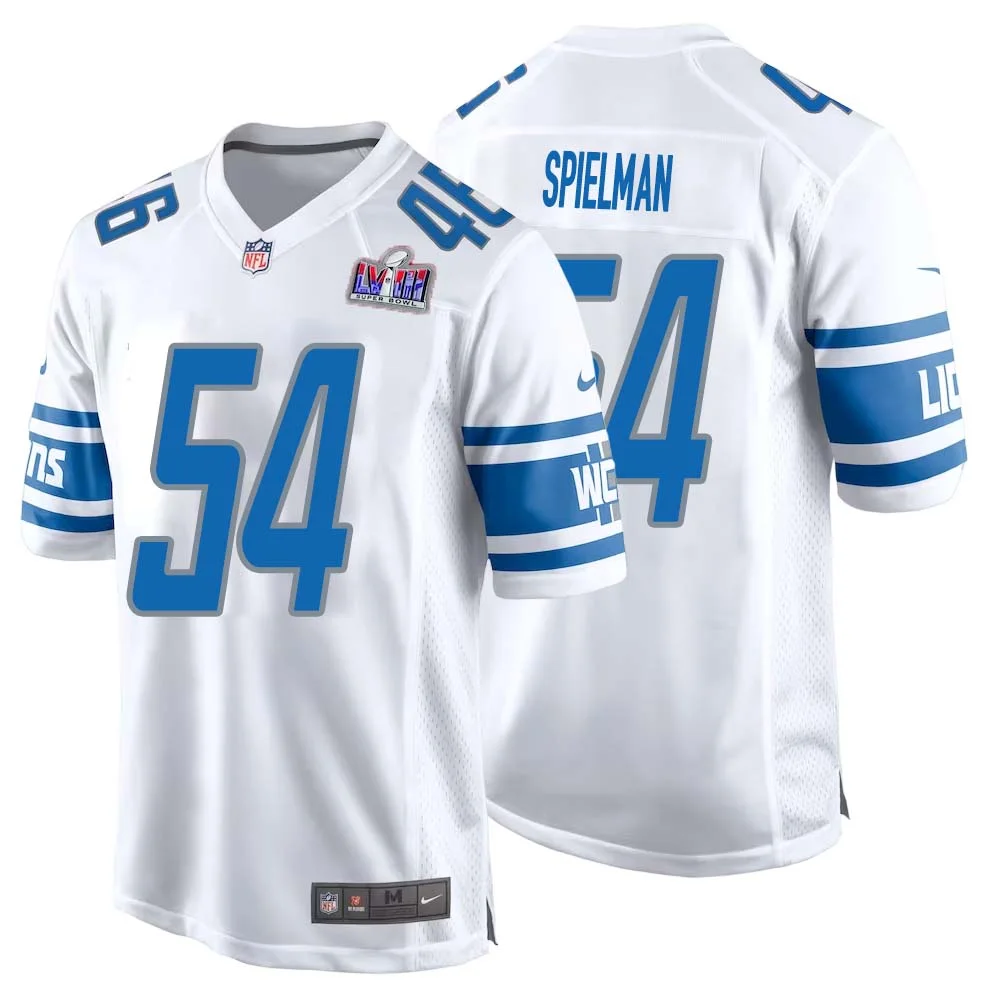 Chris Spielman No 54 Mens Custom White Detroit Lions Super Bowl LVIII Away Game Jersey