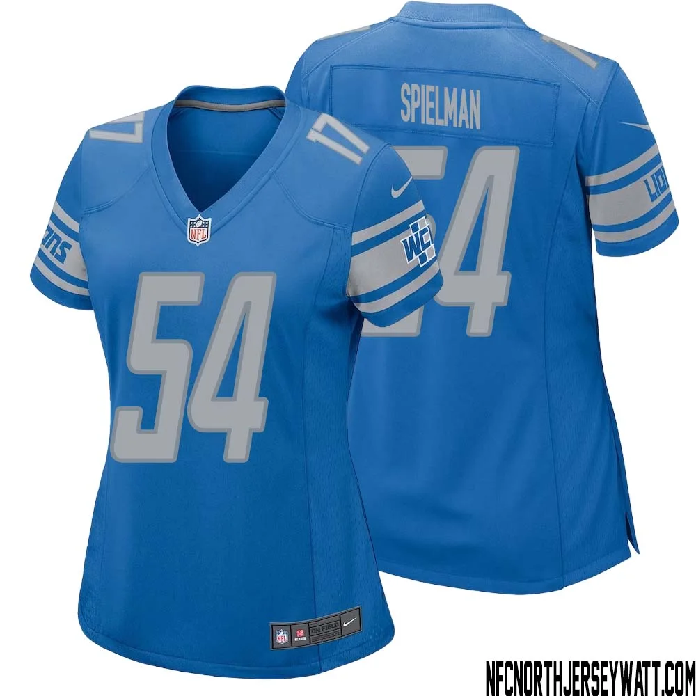 Chris Spielman No 54 Women Blue Detroit Lions Player Home Game Jersey