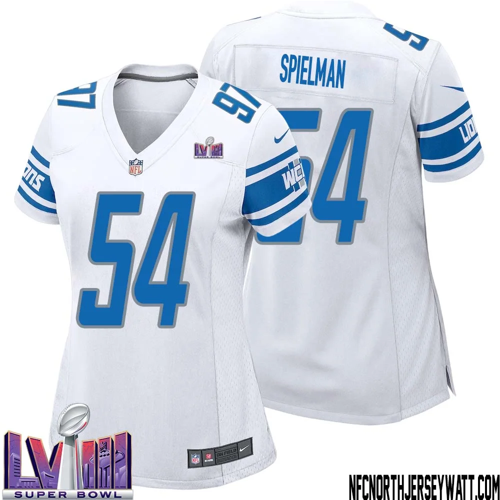 Chris Spielman No 54 Women White Detroit Lions Player Super Bowl LVIII Away Game Jersey