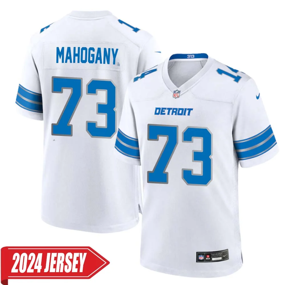 Christian Mahogany No 73 Men s Detroit Lions Away Game 2024 Jersey White