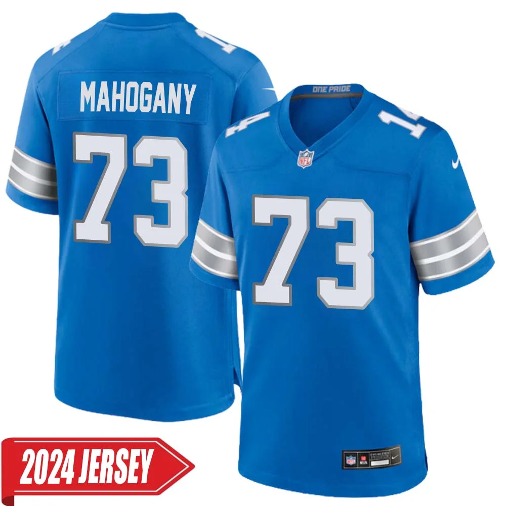 Christian Mahogany No 73 Men s Detroit Lions Home Game 2024 Jersey Blue
