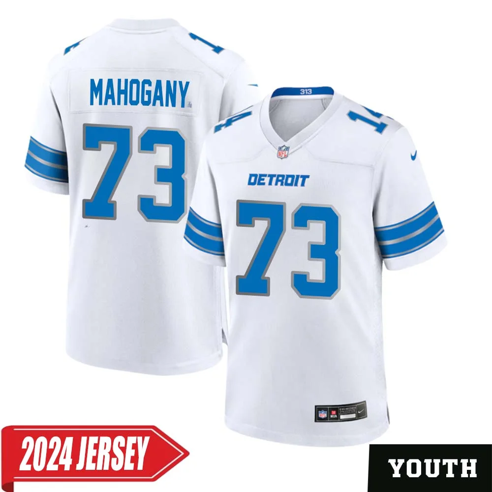 Christian Mahogany No 73 Youth s Detroit Lions Away Game 2024 Jersey White