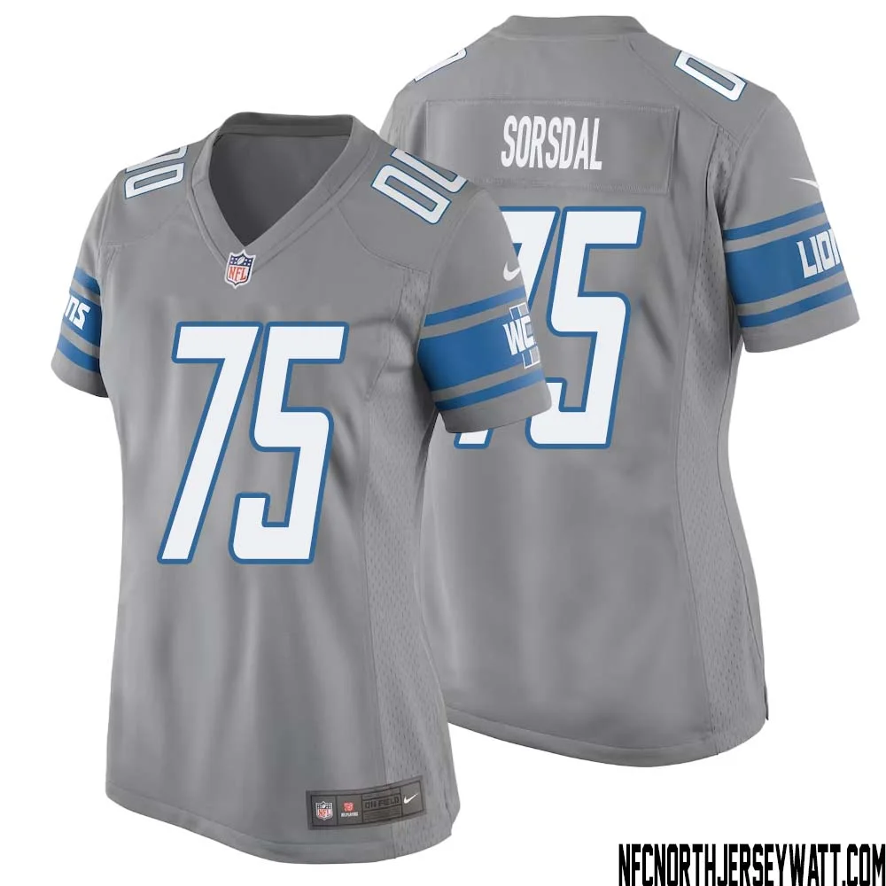 Colby Sorsdal No 75 Women Gray Detroit Lions Player Alternate Game Jersey 1