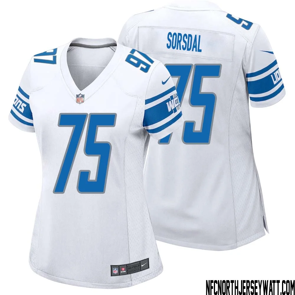Colby Sorsdal No 75 Women White Detroit Lions Player Away Game Jersey 1