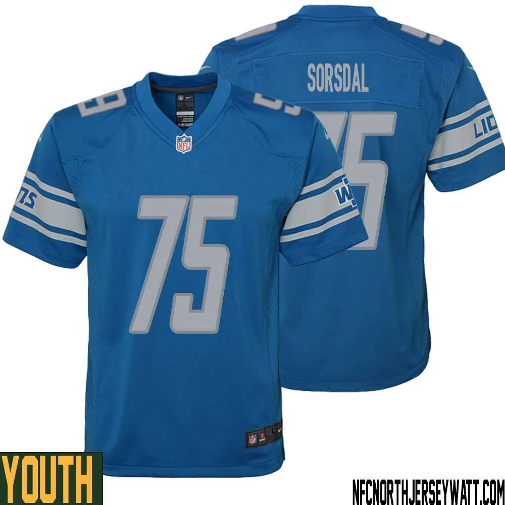 Colby Sorsdal No 75 Youth Blue Detroit Lions Player Home Game Jersey 1