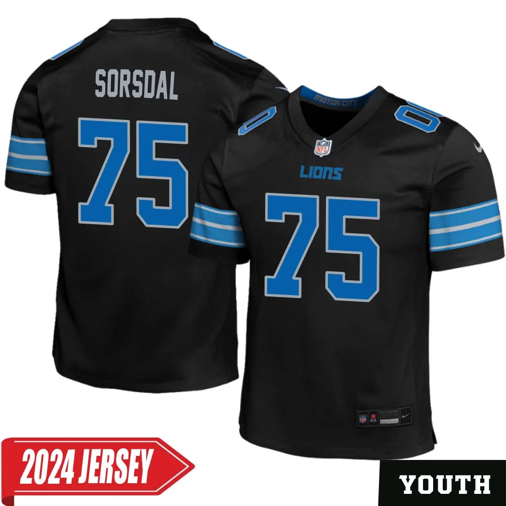Colby Sorsdal No 75 Youth s Detroit Lions 2nd Alternate Vapor F.U.S.E. Limited 2024 Jersey Black
