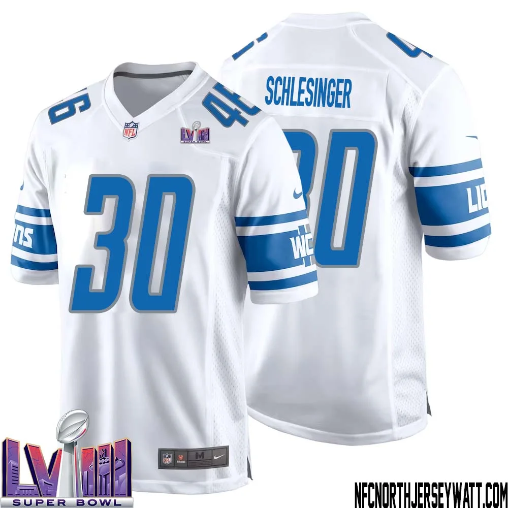 Cory Schlesinger No 30 Men White Detroit Lions Player Super Bowl LVIII Away Game Jersey