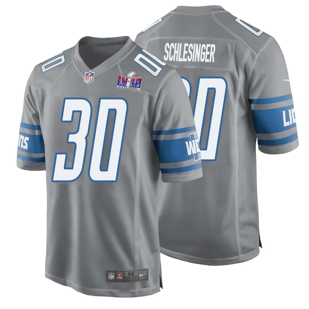 Cory Schlesinger No 30 Mens Custom Gray Detroit Lions Alternate Super Bowl LVIII Game Jersey