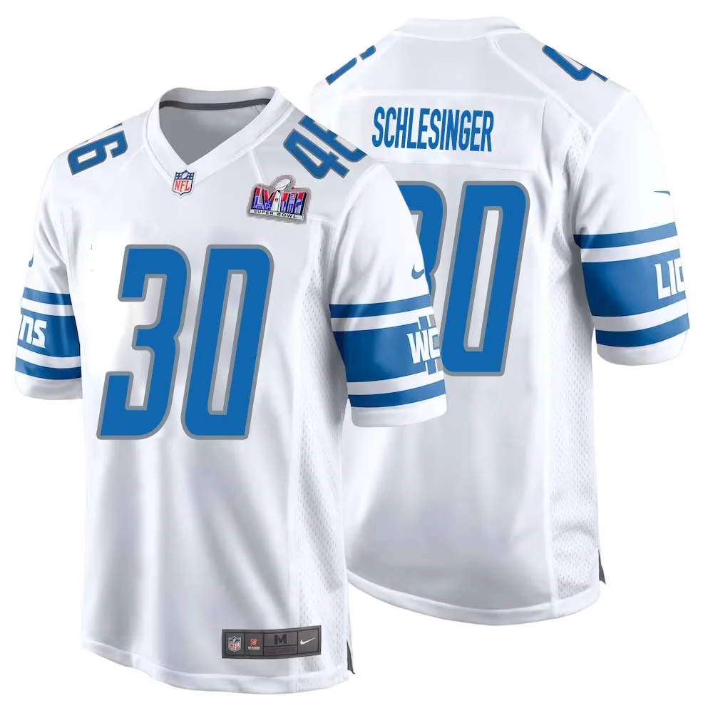 Cory Schlesinger No 30 Mens Custom White Detroit Lions Super Bowl LVIII Away Game Jersey