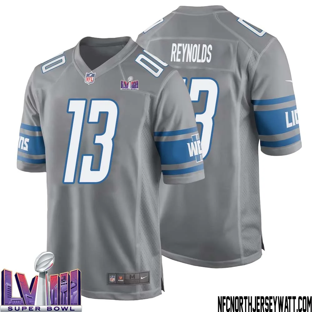 Craig Reynolds No 13 Men Grey Detroit Lions Player Super Bowl LVIII Alternate Game Jersey 1