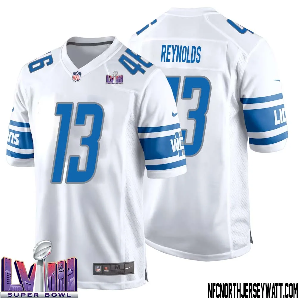 Craig Reynolds No 13 Men White Detroit Lions Player Super Bowl LVIII Away Game Jersey 1