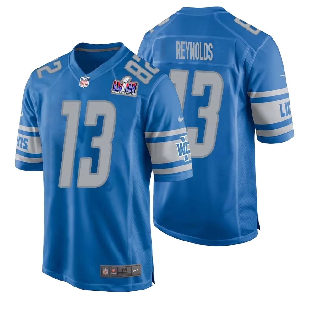 Craig Reynolds No 13 Mens Custom Blue Detroit Lions Super Bowl LVIII Player Home Game Jersey