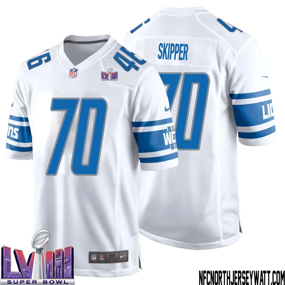 Dan Skipper No 70 Men White Detroit Lions Player Super Bowl LVIII Away Game Jersey