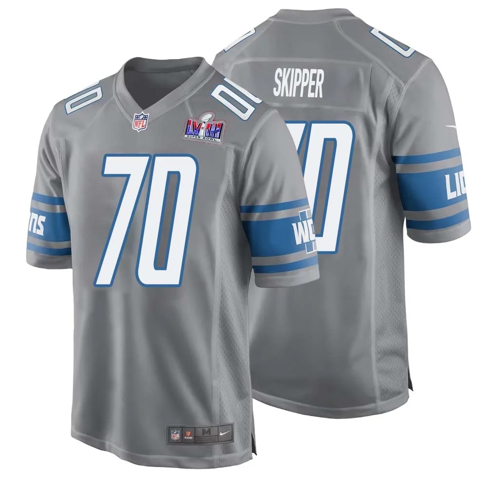 Dan Skipper No 70 Mens Custom Gray Detroit Lions Alternate Super Bowl LVIII Game Jersey