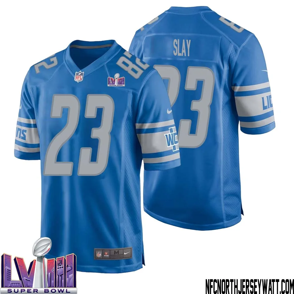 Darius Slay No 23 Men Blue Detroit Lions Player Super Bowl LVIII Home Game Jersey