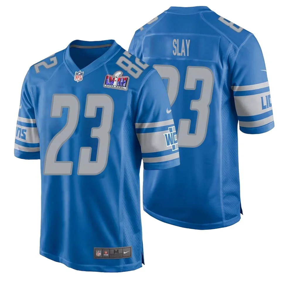 Darius Slay No 23 Mens Custom Blue Detroit Lions Super Bowl LVIII Player Home Game Jersey