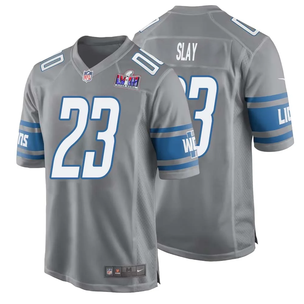 Darius Slay No 23 Mens Custom Gray Detroit Lions Alternate Super Bowl LVIII Game Jersey