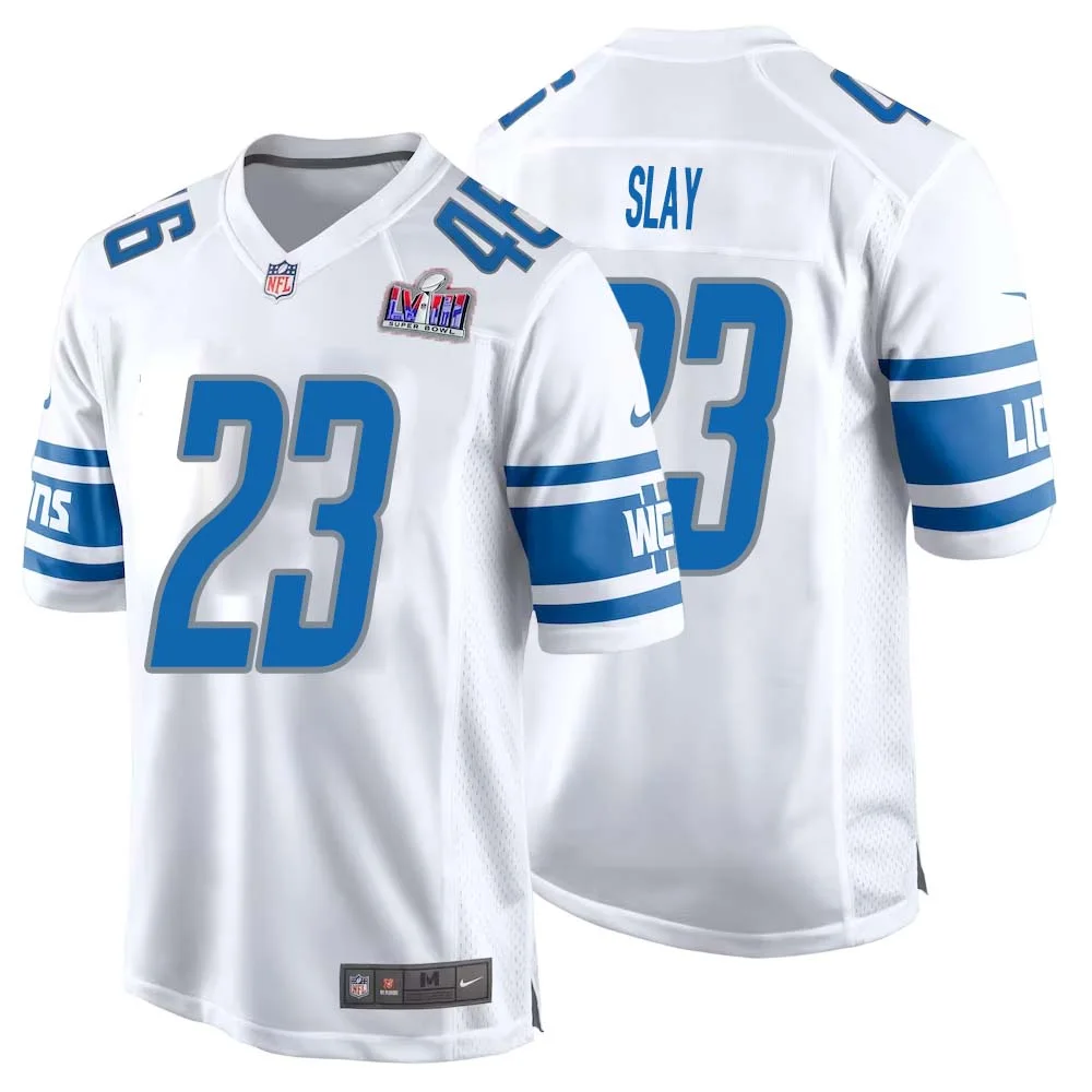 Darius Slay No 23 Mens Custom White Detroit Lions Super Bowl LVIII Away Game Jersey