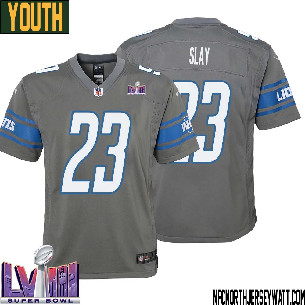 Darius Slay No 23 Youth Grey Detroit Lions Player Super Bowl LVIII Alternate Game Jersey 1