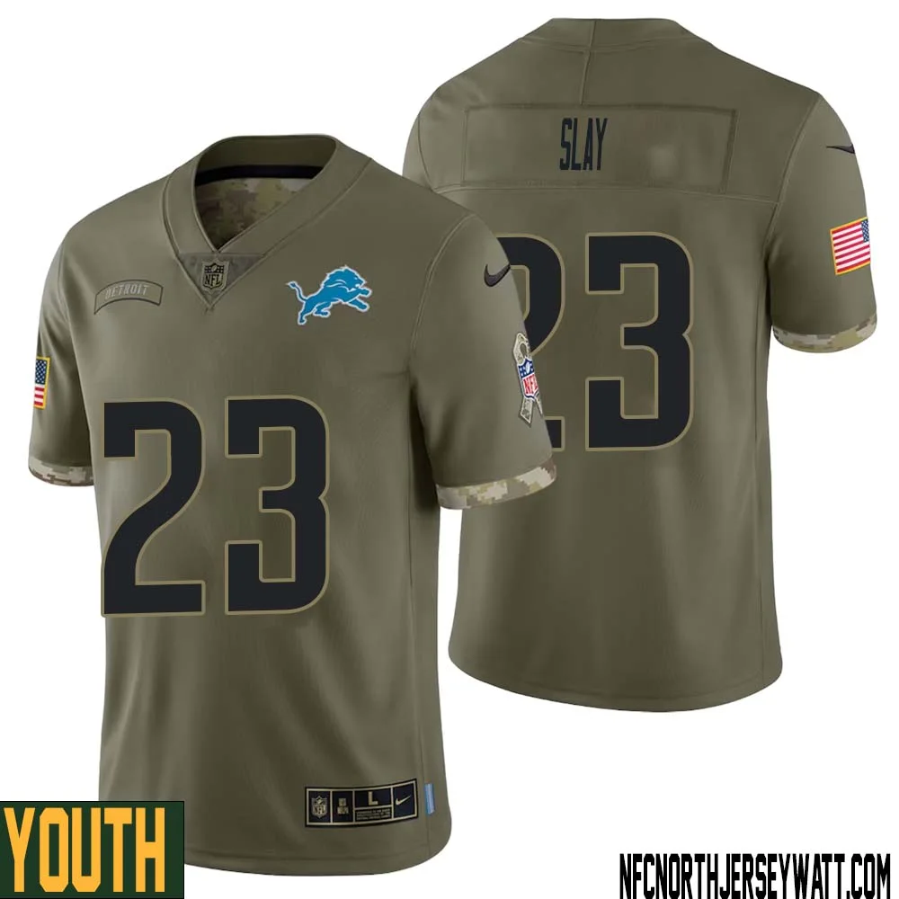 Darius Slay No 23 Youth Olive Detroit Lions 2022 Salute To Service Retired Player Limited Jersey 1
