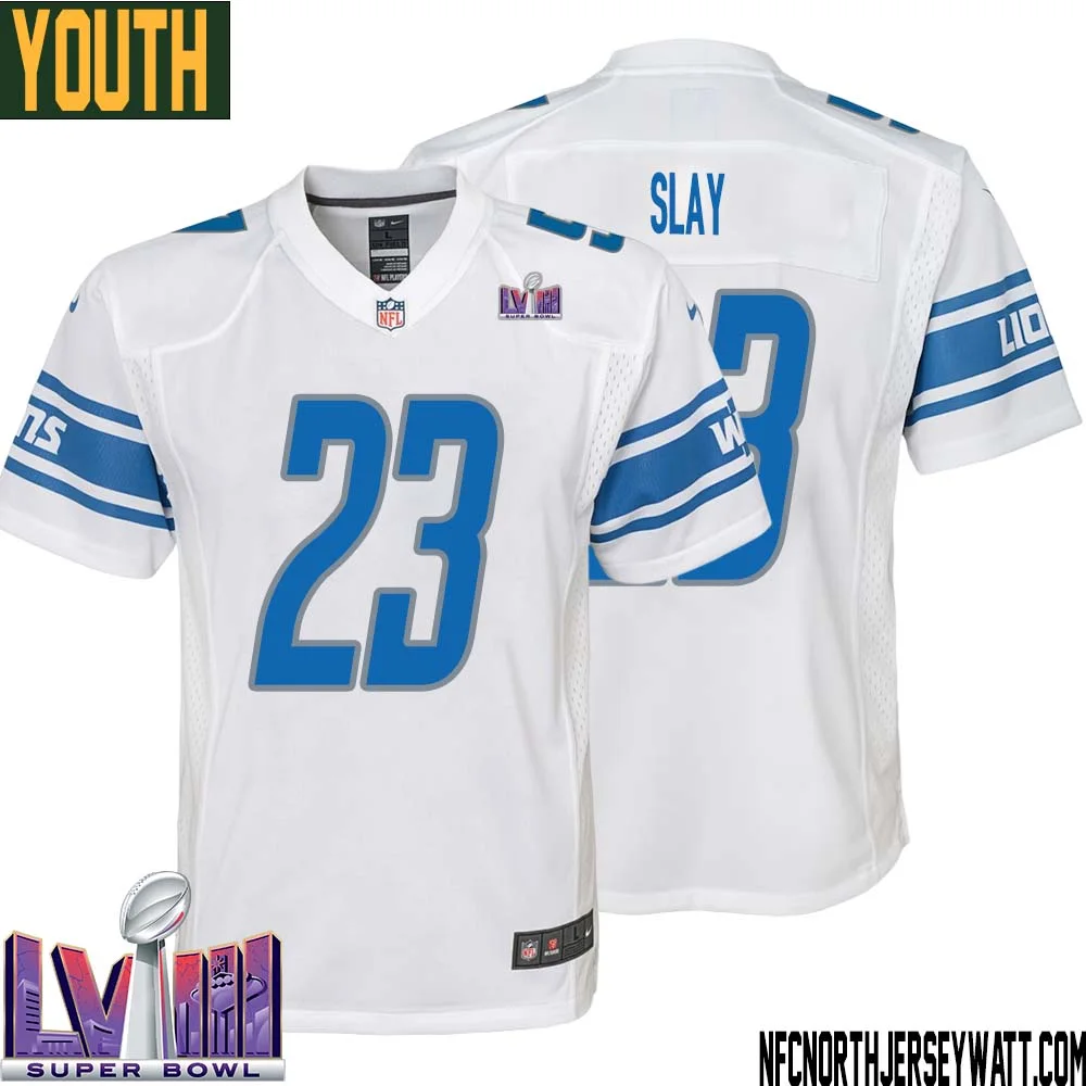 Darius Slay No 23 Youth White Detroit Lions Player Super Bowl LVIII Away Game Jersey