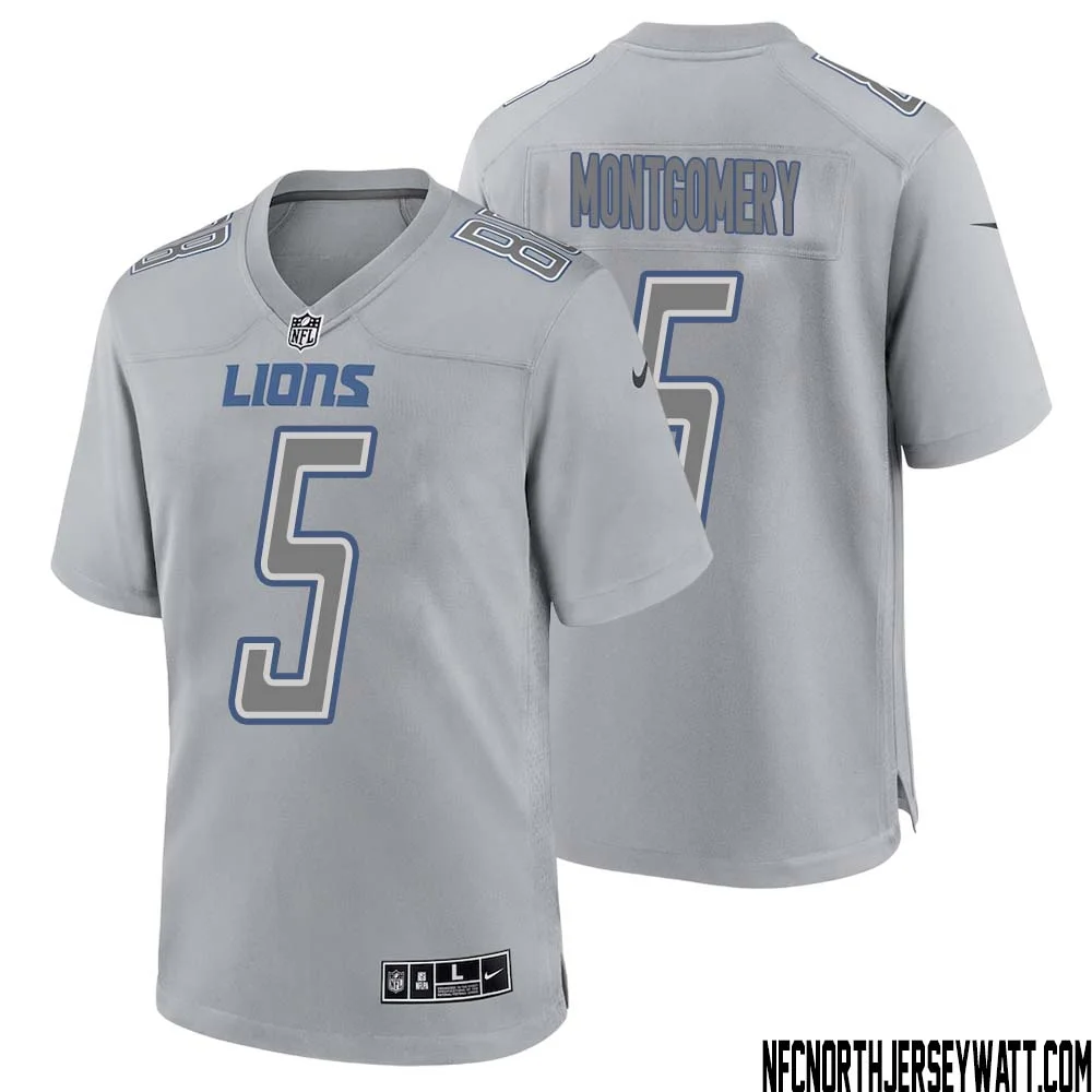 David Montgomery No 5 Men Gray Detroit Lions Atmosphere Fashion Game Jersey
