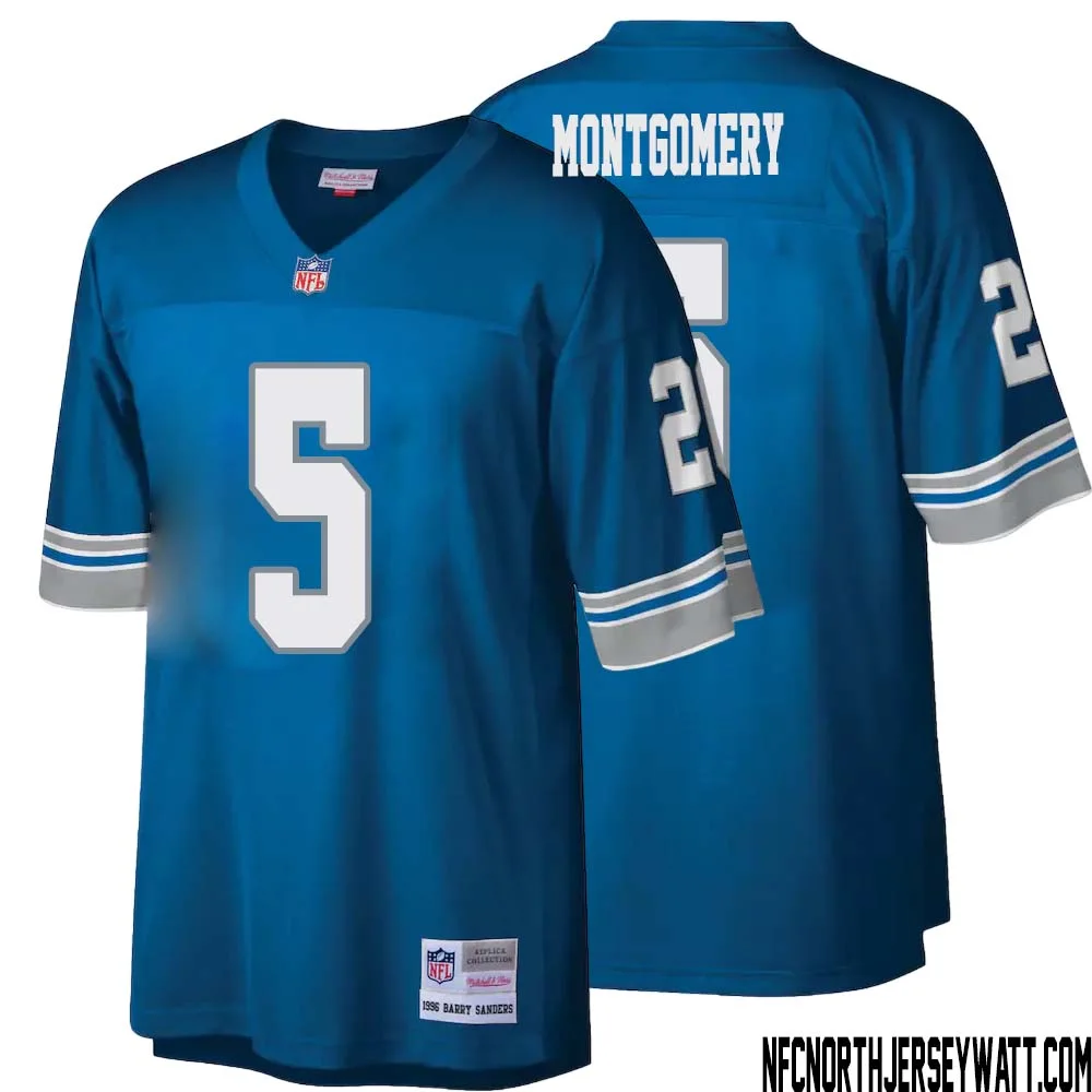 David Montgomery No 5 Men Mitchell Ness Blue Detroit Lions Legacy Replica Jersey 1