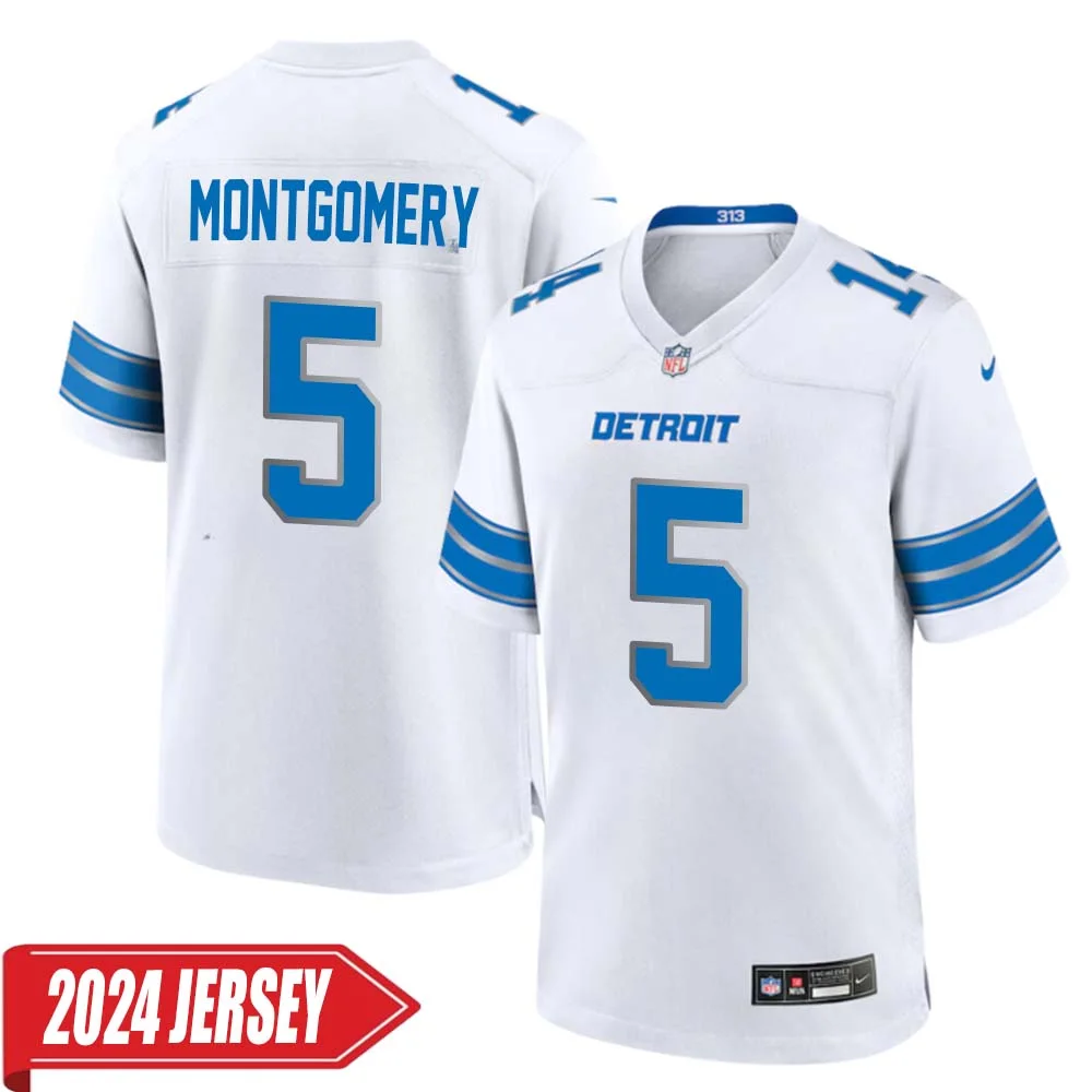 David Montgomery No 5 Men s Detroit Lions Away Game 2024 Jersey White