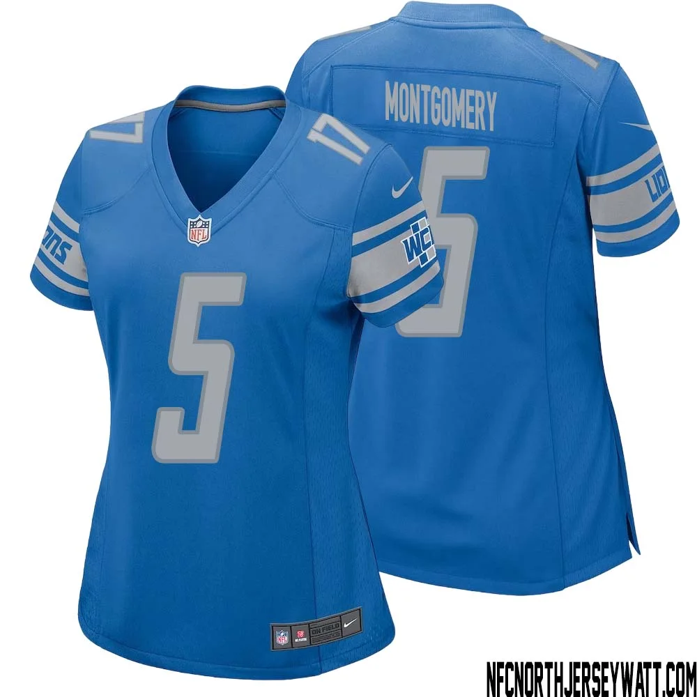 David Montgomery No 5 Women Blue Detroit Lions Player Home Game Jersey
