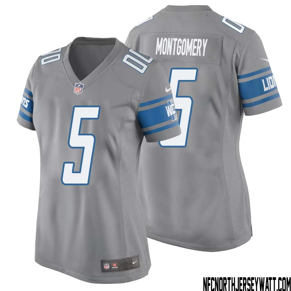 David Montgomery No 5 Women Gray Detroit Lions Player Alternate Game Jersey 1
