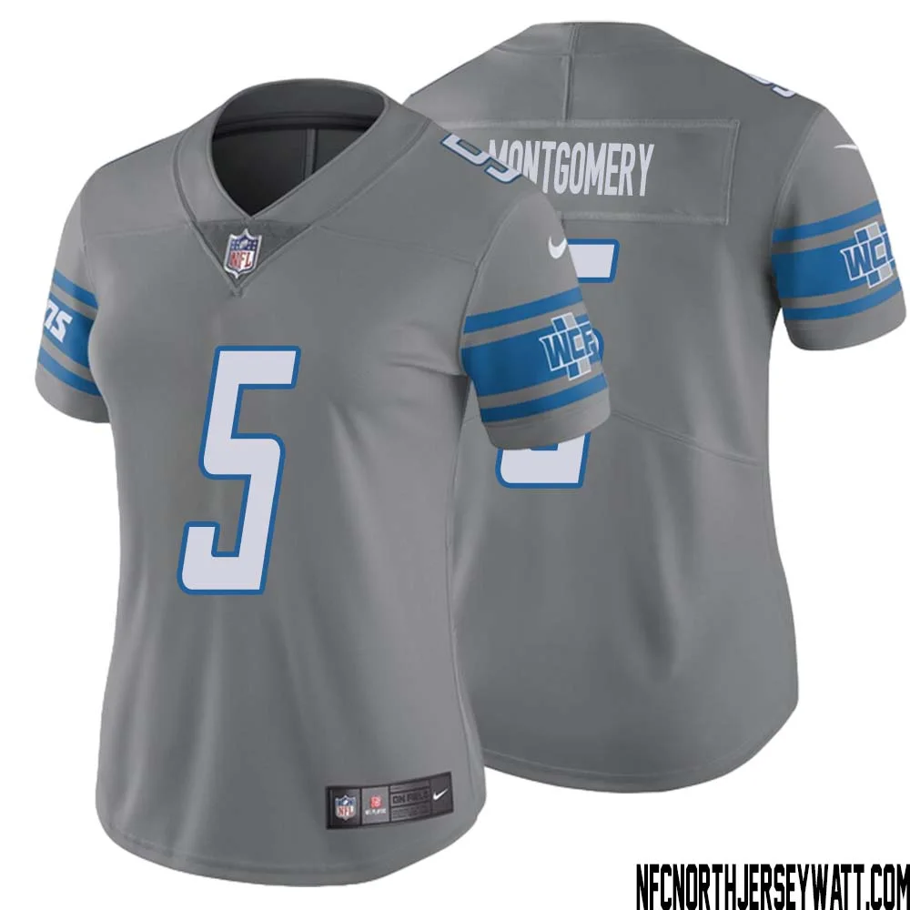 David Montgomery No 5 Women Steel Detroit Lions Vapor Untouchable Color Rush Limited Player Jersey 1